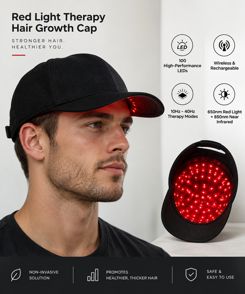 HaloScalp cordless red light therapy cap with 100 red and near-infrared LEDs